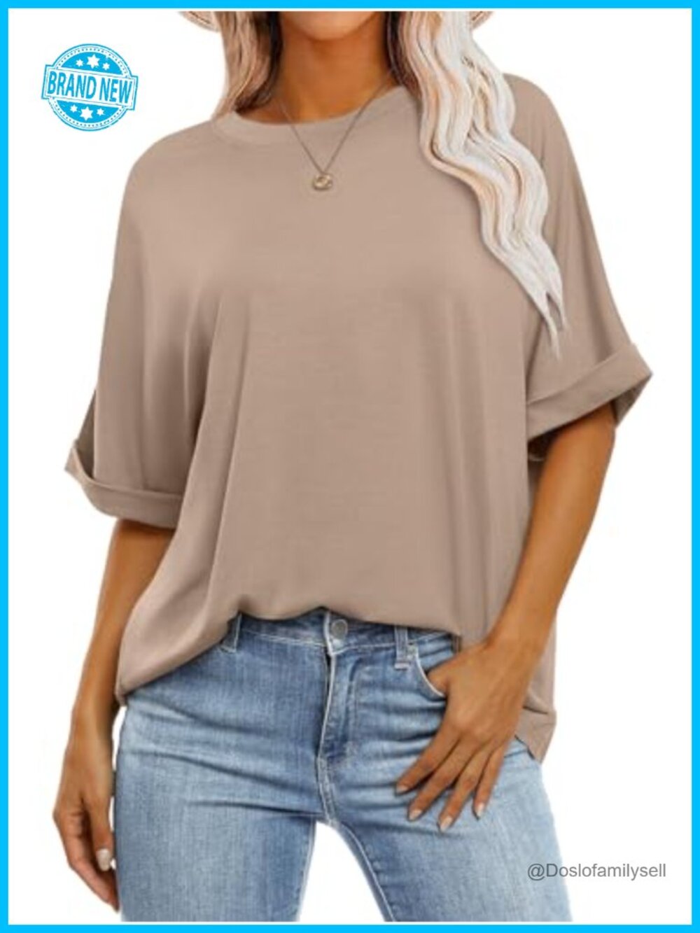 Oversized Crewneck Short Sleeve T-Shirt Tunic Length Loose Fit Drop Shoulder
